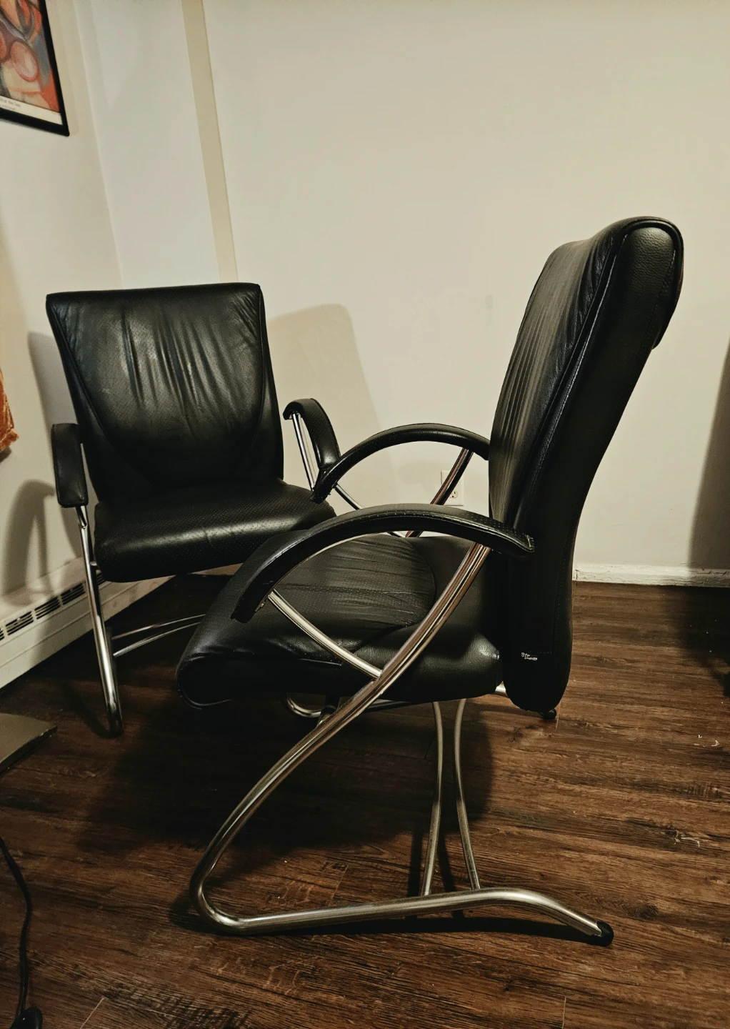 2 Black Leather & Chrome Chairs - photo 2