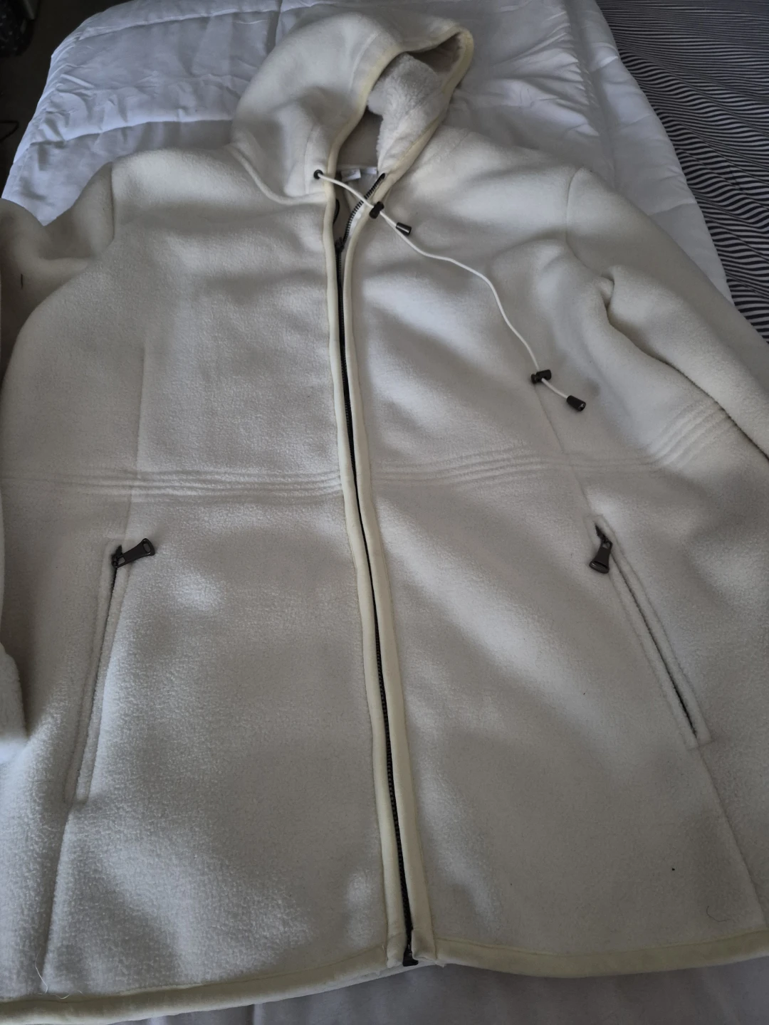 Cream Fleece Zip-Up Hoodie coat