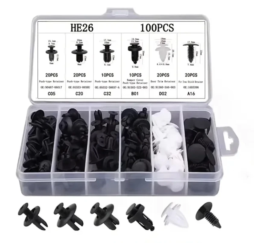 100pc Automotive Fastener Clip Assortment HE26 - photo 5