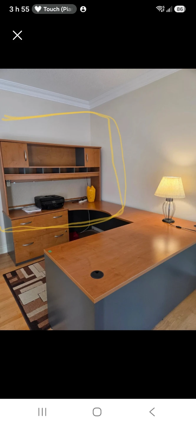 Wooden desk hutch with built-in light