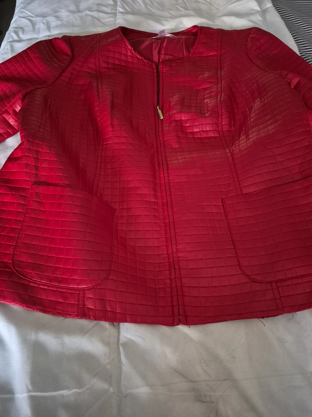 Red Quilted Zip-Up Jacket