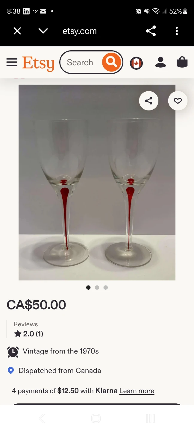 Vintage 1970s Red Stem Wine Glasses