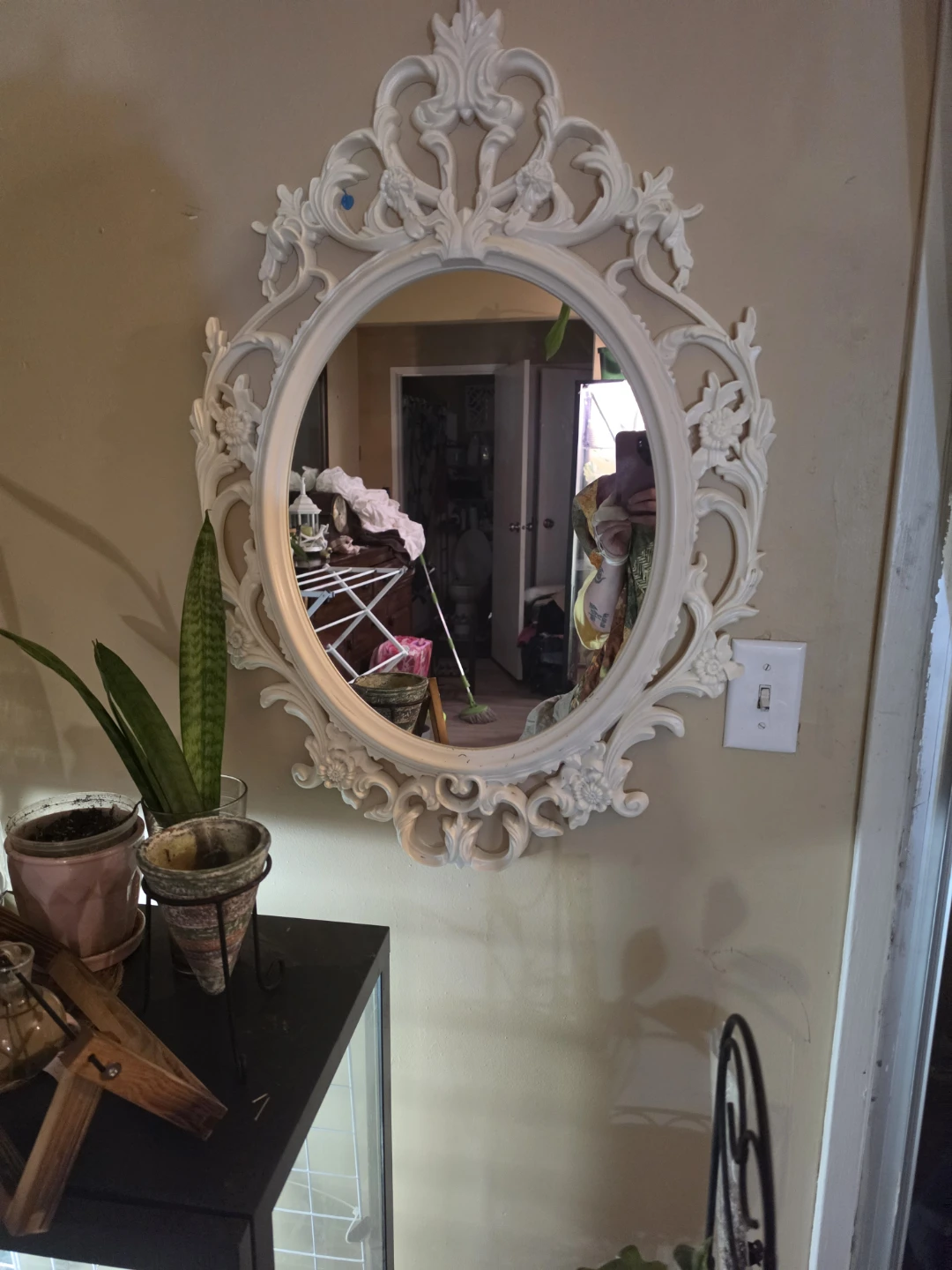 Ornate White Oval Wall Mirror