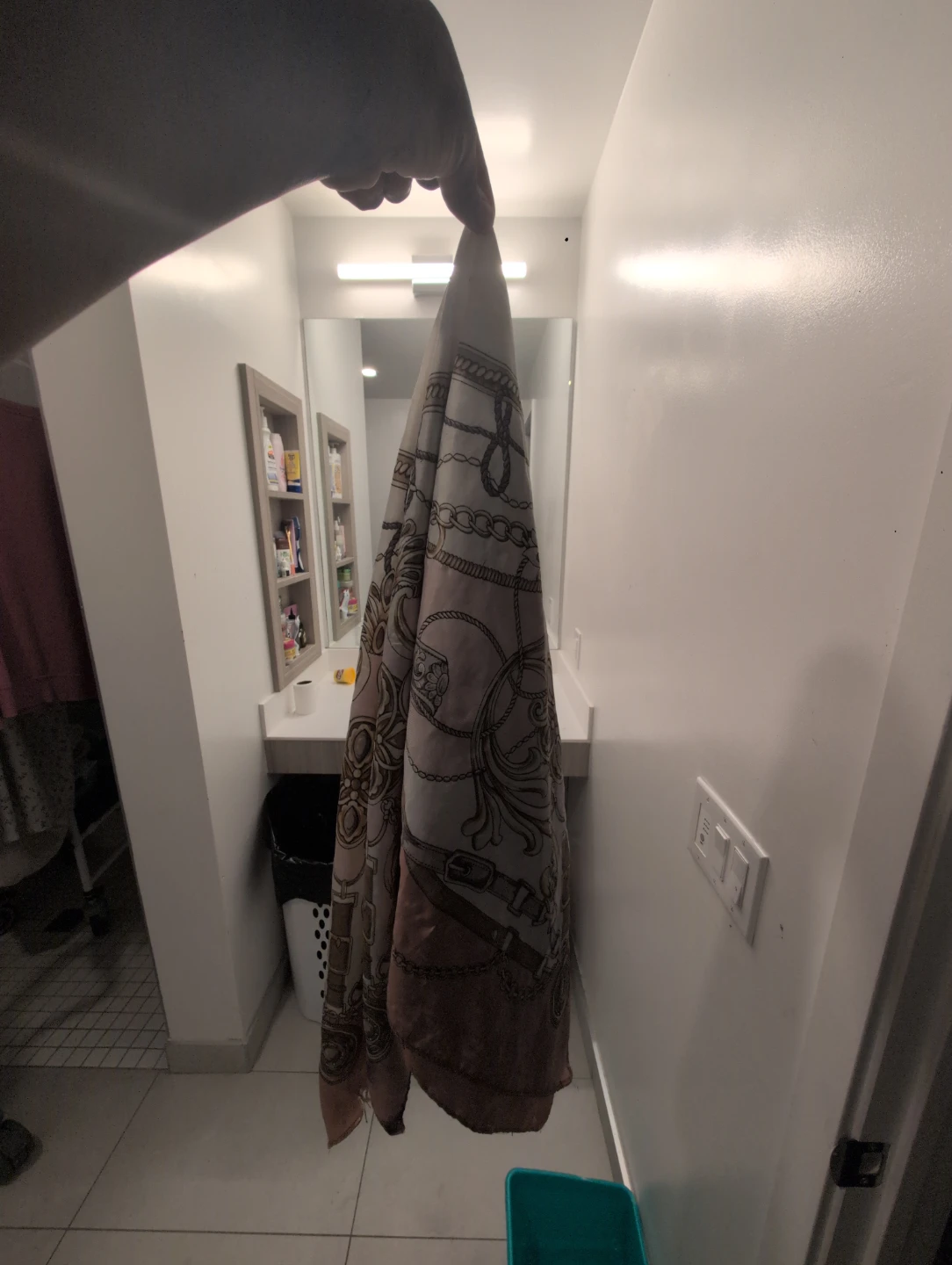 Pink and White Chain Print Silk Scarf - photo 3