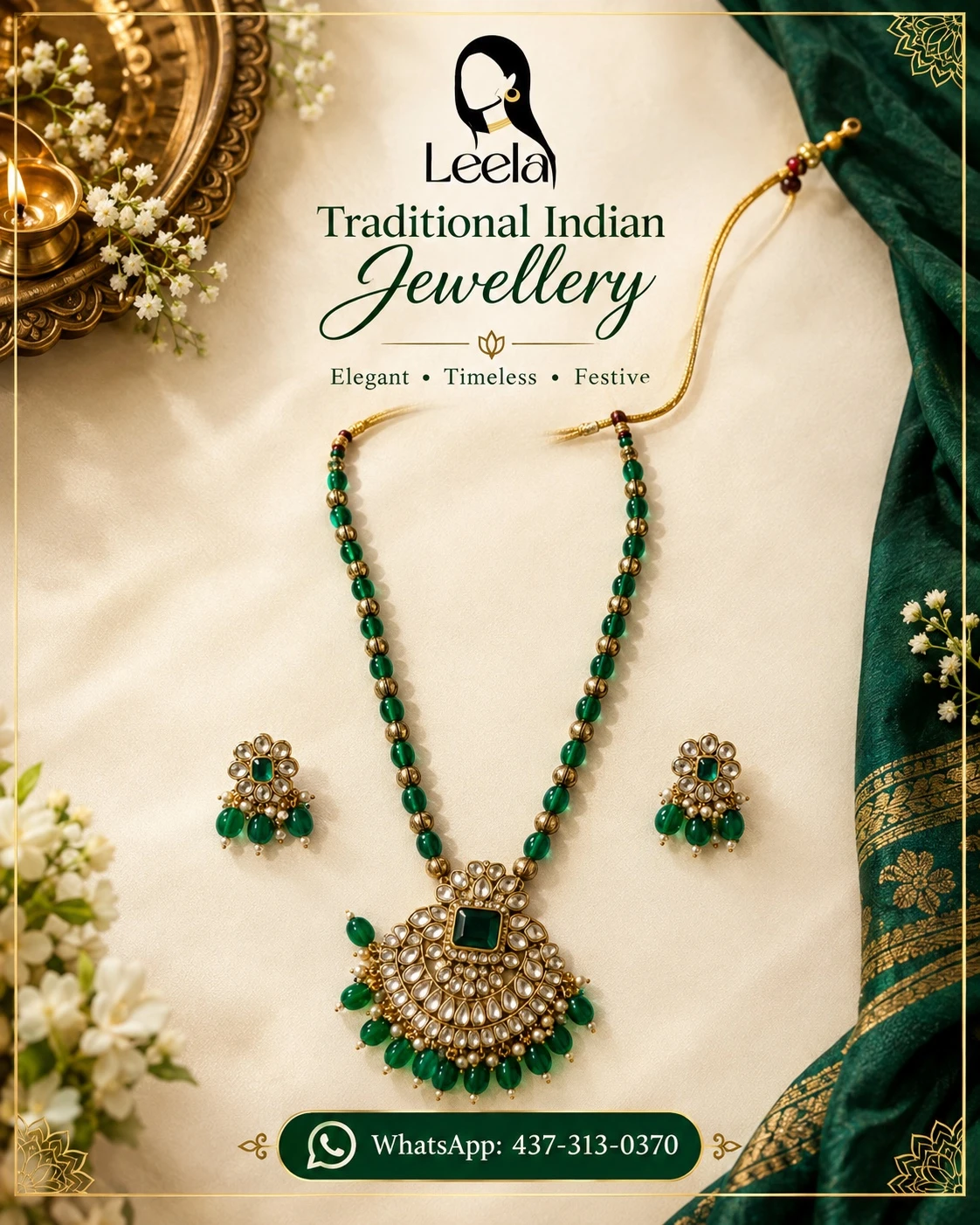 Leela Traditional Indian Necklace and Earring Set