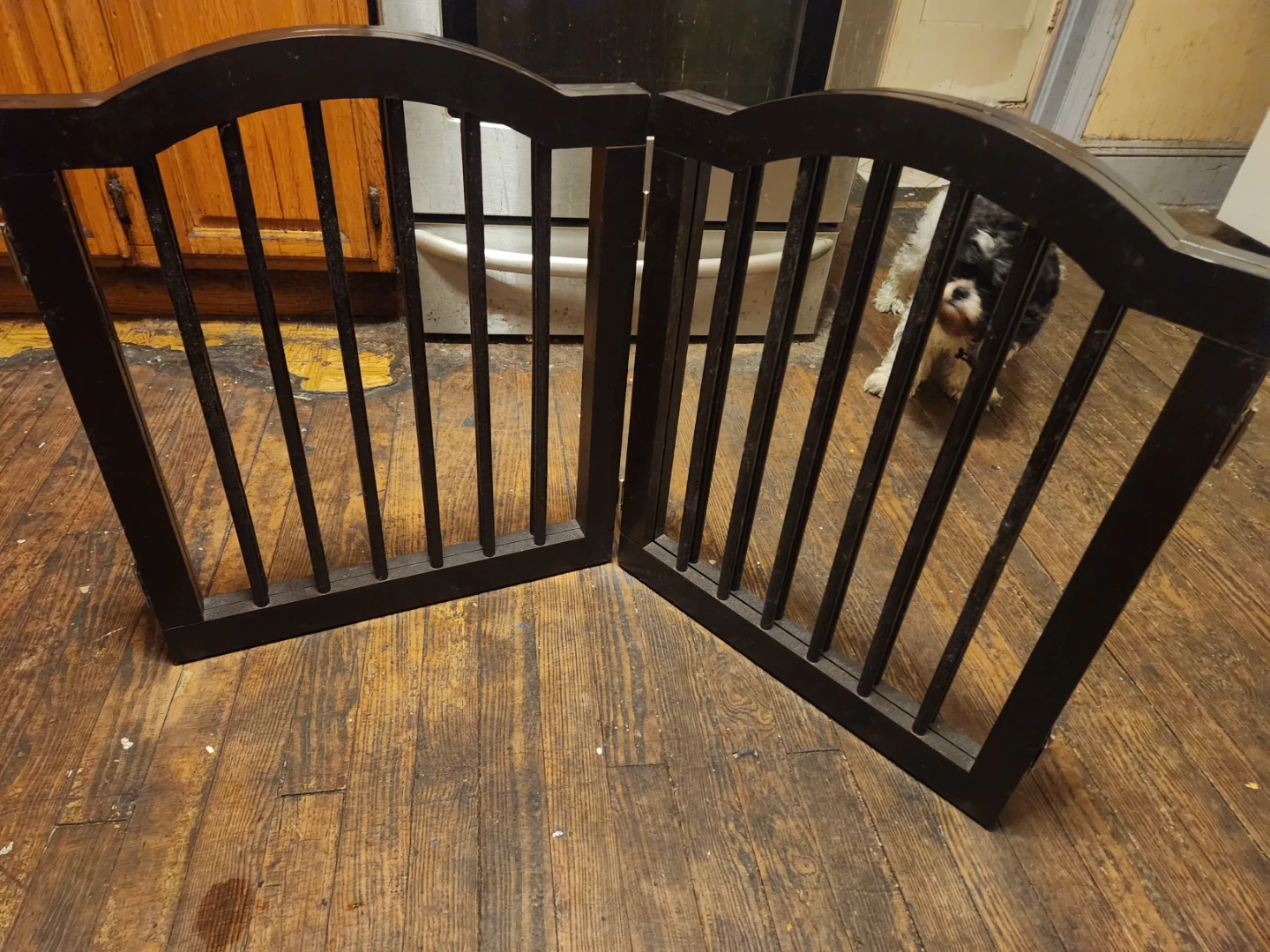 Folding Dark Wood Pet Gate / Dog Safety Fence (22.5" H x 20" W) - photo 3