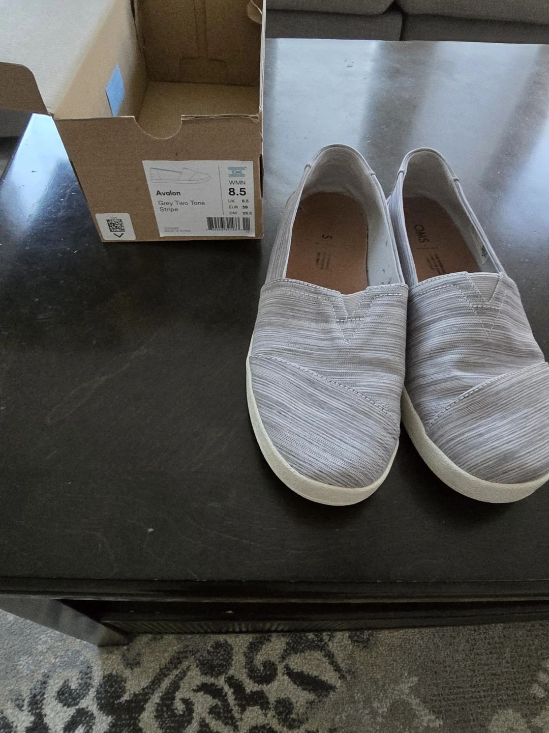 TOMS Avalon Grey Two Tone Stripe Slip-ons - Size 8.5