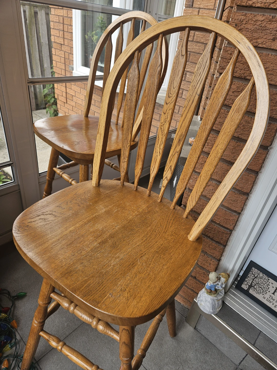 Set of Two Solid Oak Bar Stools