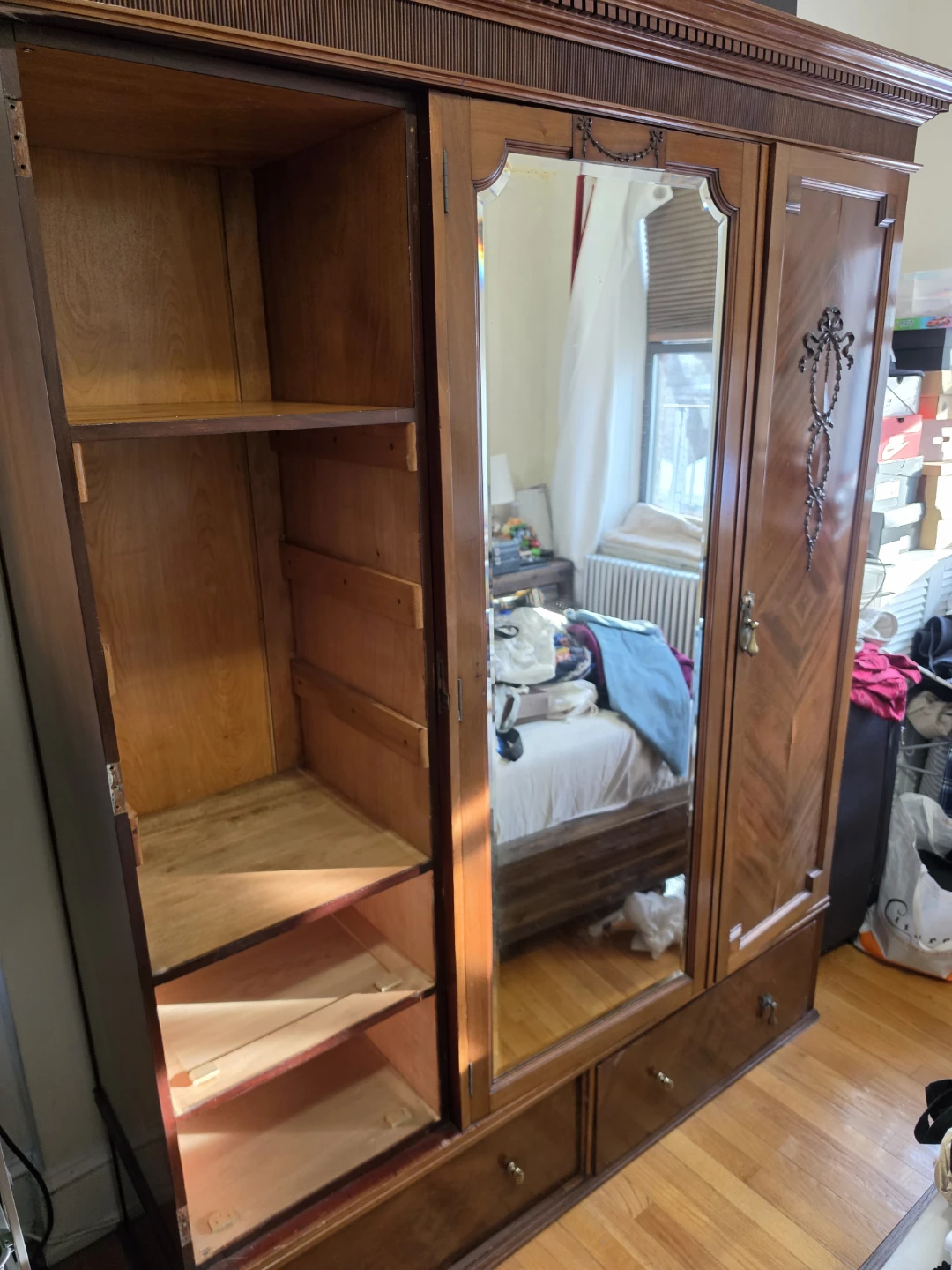 Vintage Wooden Armoire with Mirror - photo 2