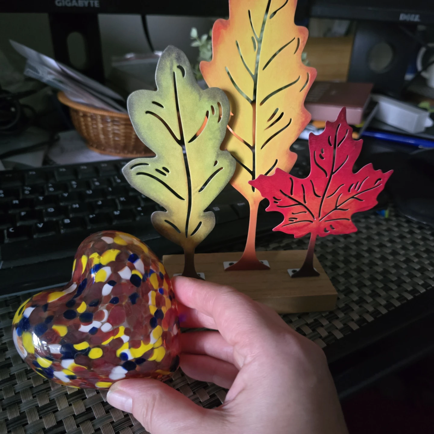 Autumn Leaf Table Decor and Glass Heart