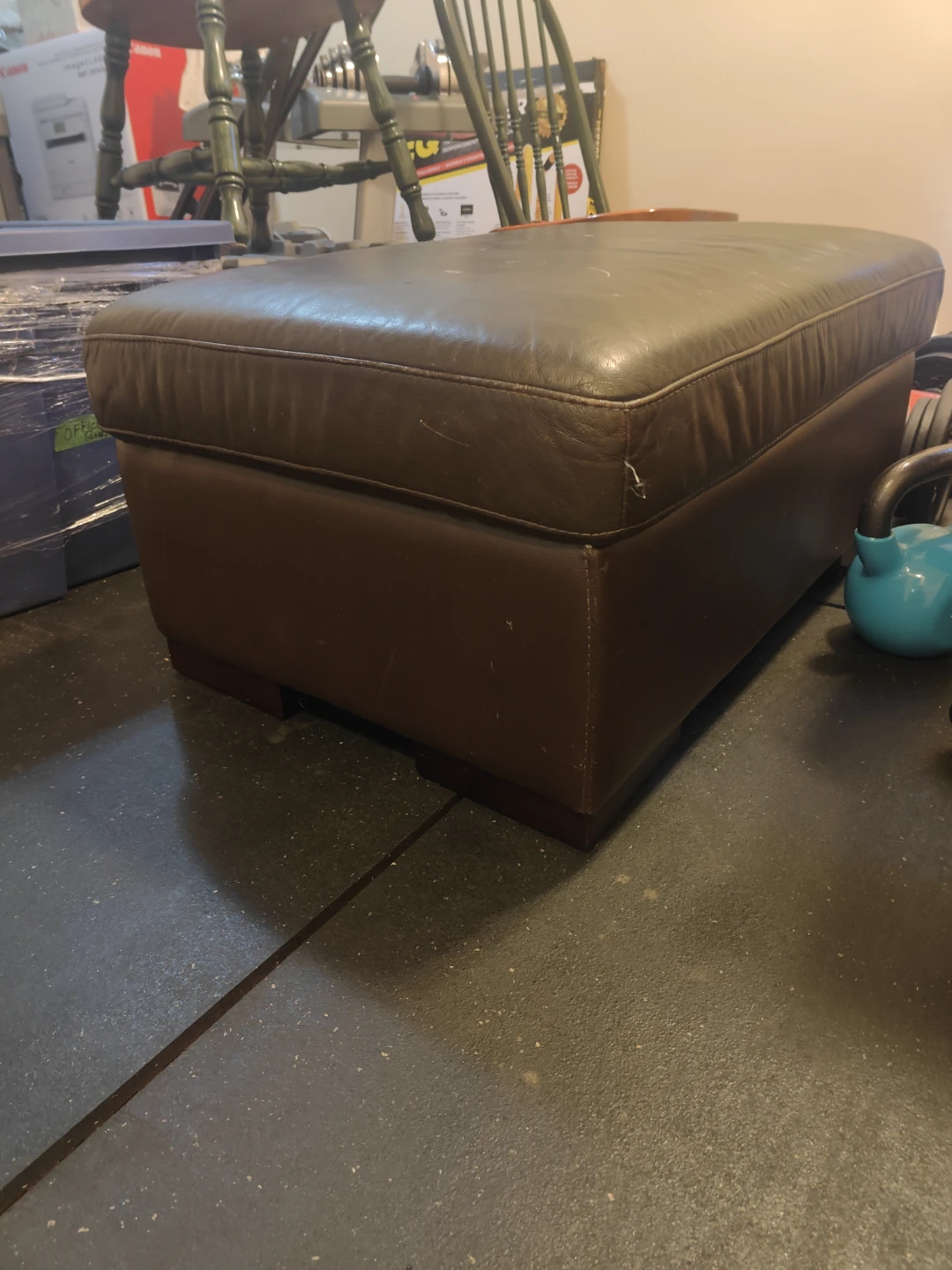 Brown Faux Leather Storage Ottoman