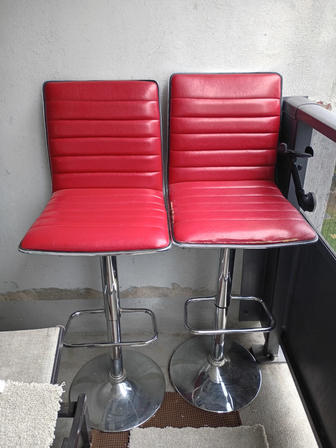 Pair of Red Adjustable Bar Stools - photo 3