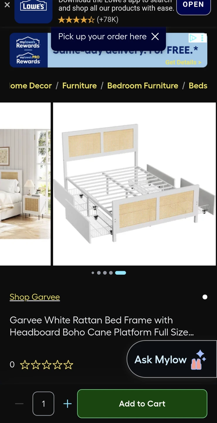 Garvee White Rattan Bed Frame - Full Size