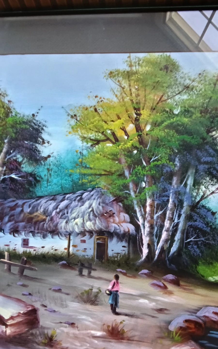 Vibrant Vintage Folk Art Landscape Painting - photo 3