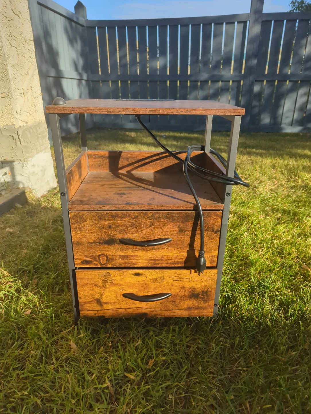 Rustic Bedside Table with Power Outlets