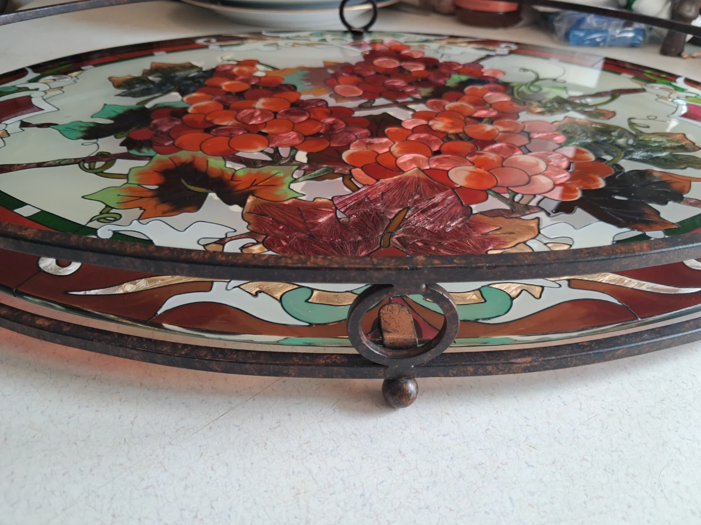 Vinage Joan BakerStained Glass Grape Motif Serving Tray - photo 5