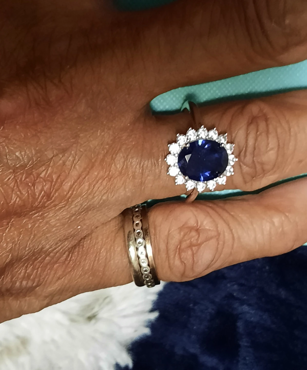 Solid Sterling Silver Sapphire CZ Halo Ring Size 8 - photo 2