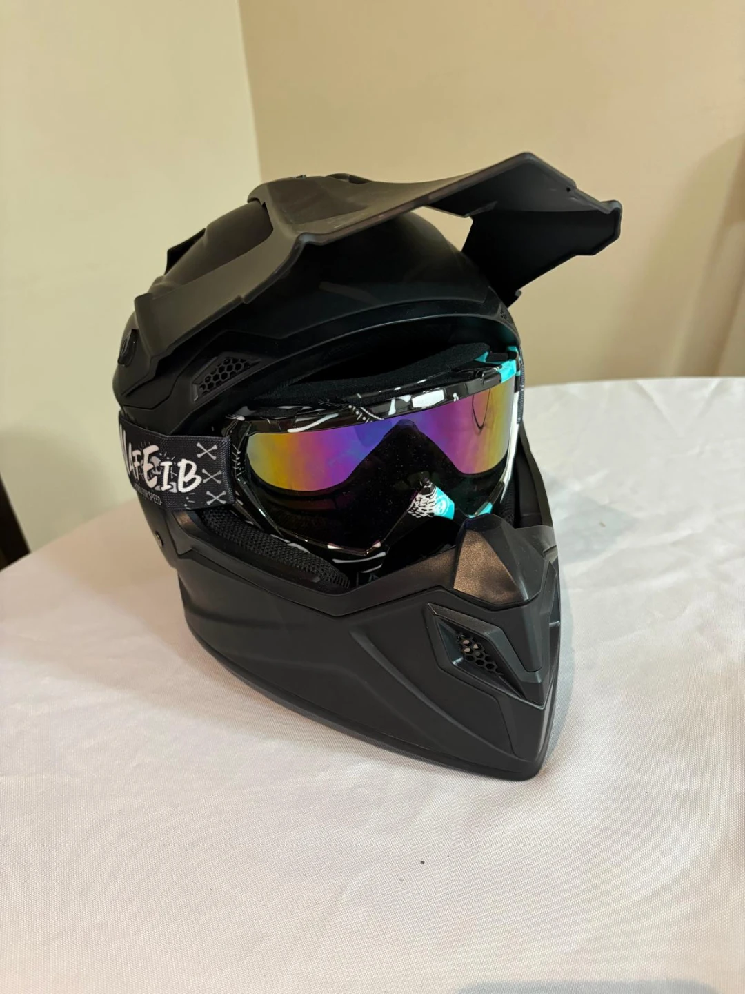 Matte Black Motocross Helmet with Goggles - photo 3