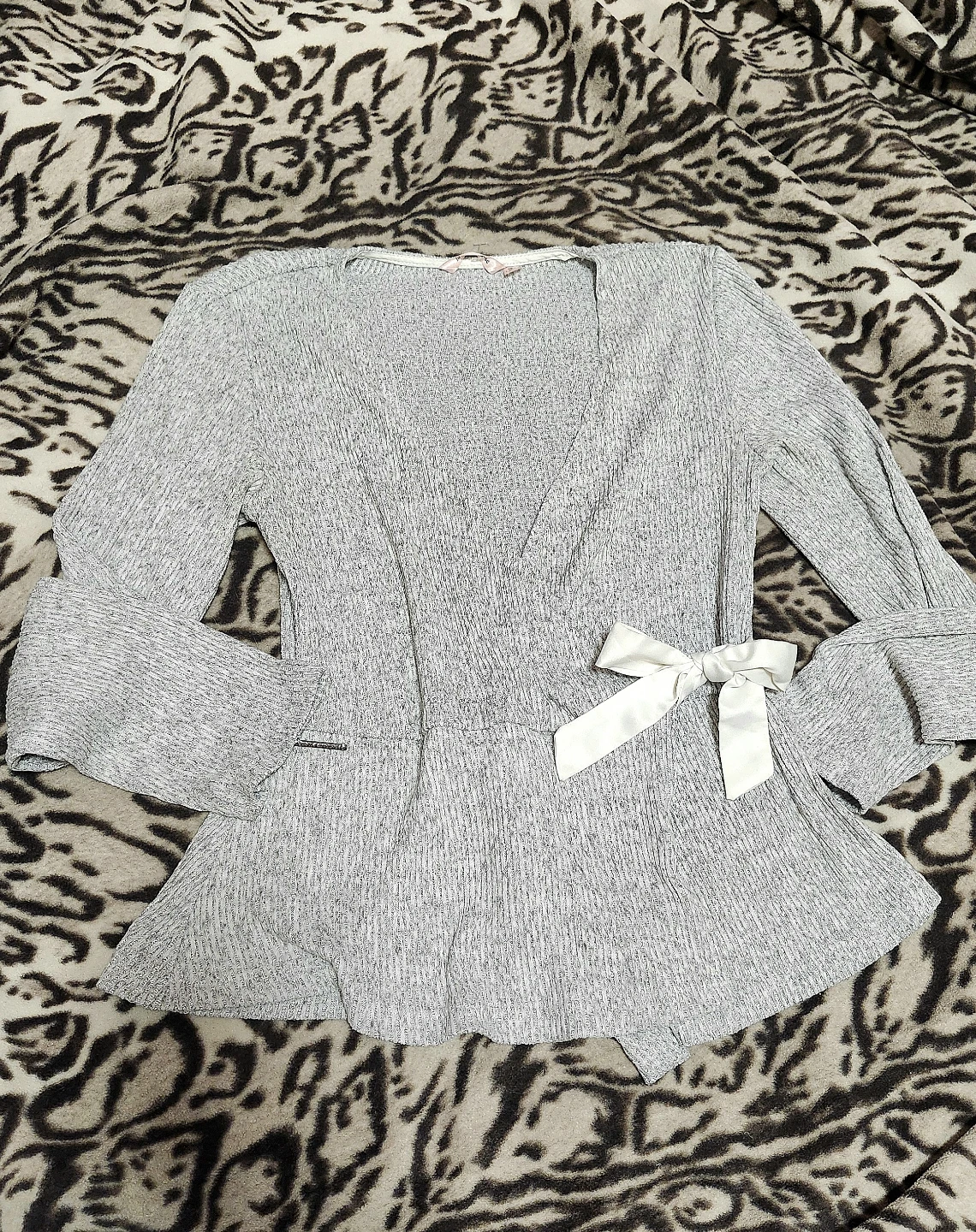 Grey Ribbed Wrap Top