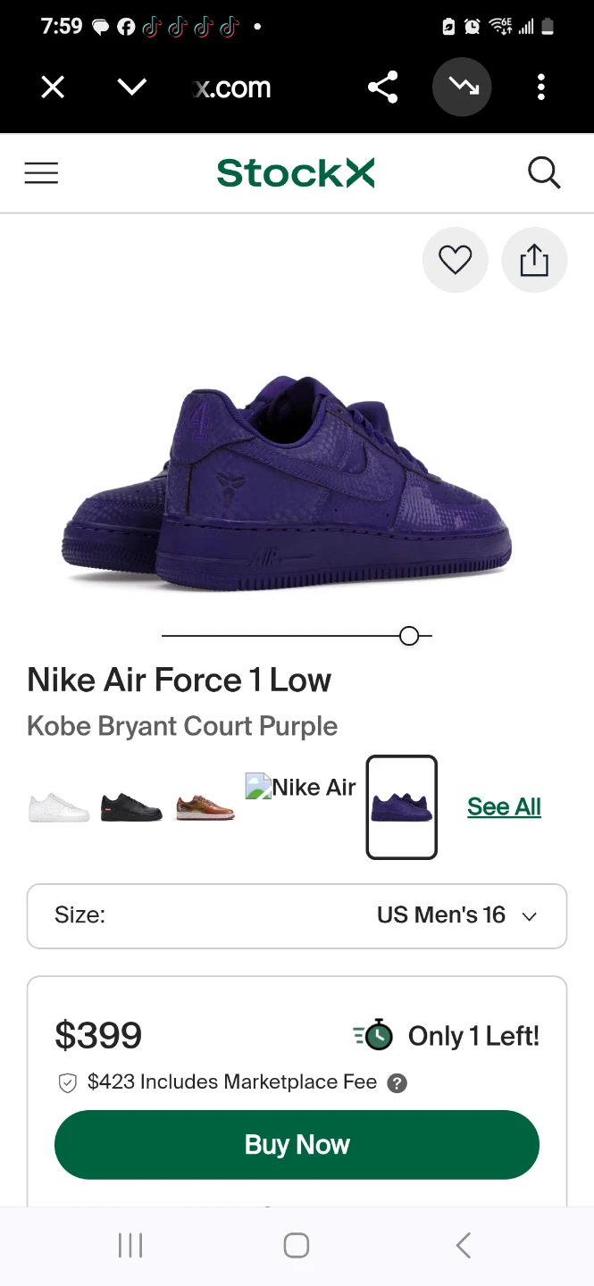 Nike Air Force 1 Low Kobe Bryant Court Purple - photo 3