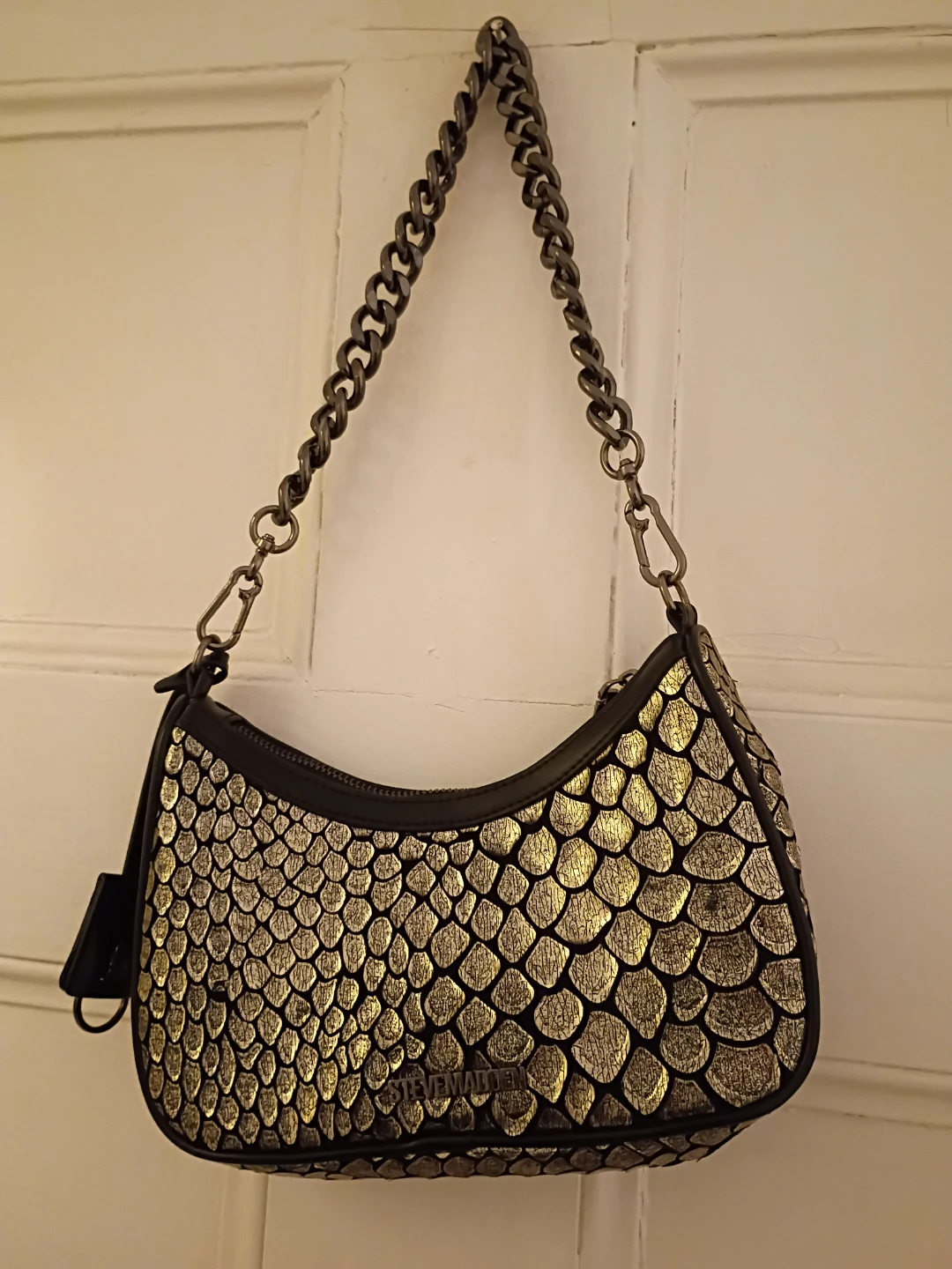 Steve Madden metallic snake-print handbag