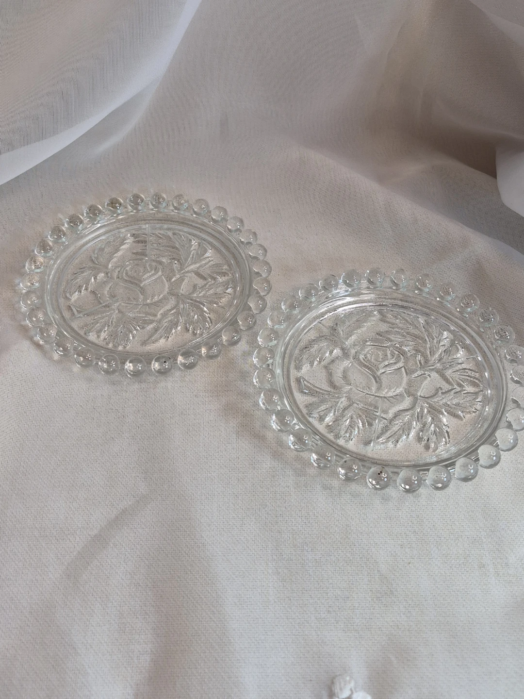 Pair of Vintage Glass 5" Round Coasters Trinket Etc. Decor - photo 2