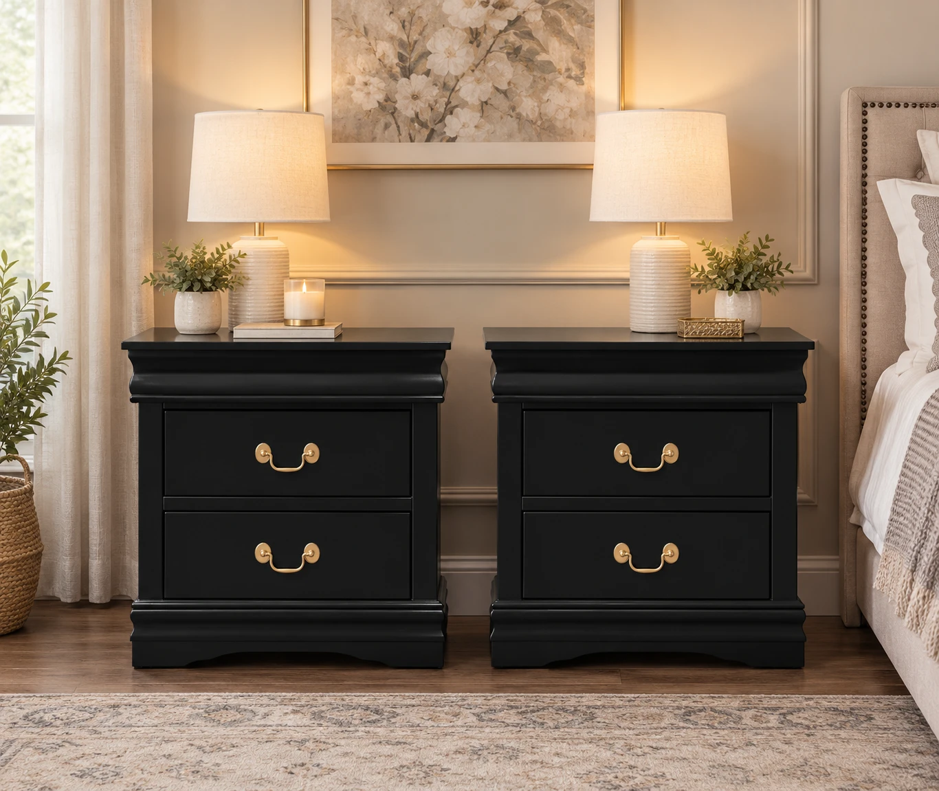 Pair of Matte Black Nightstands