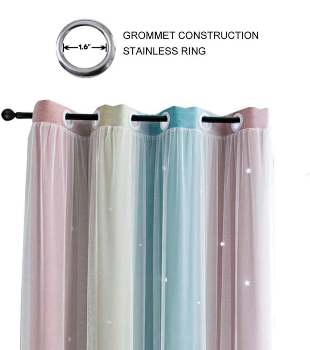 Rainbow Star Blackout Curtains with Sheer Overlay