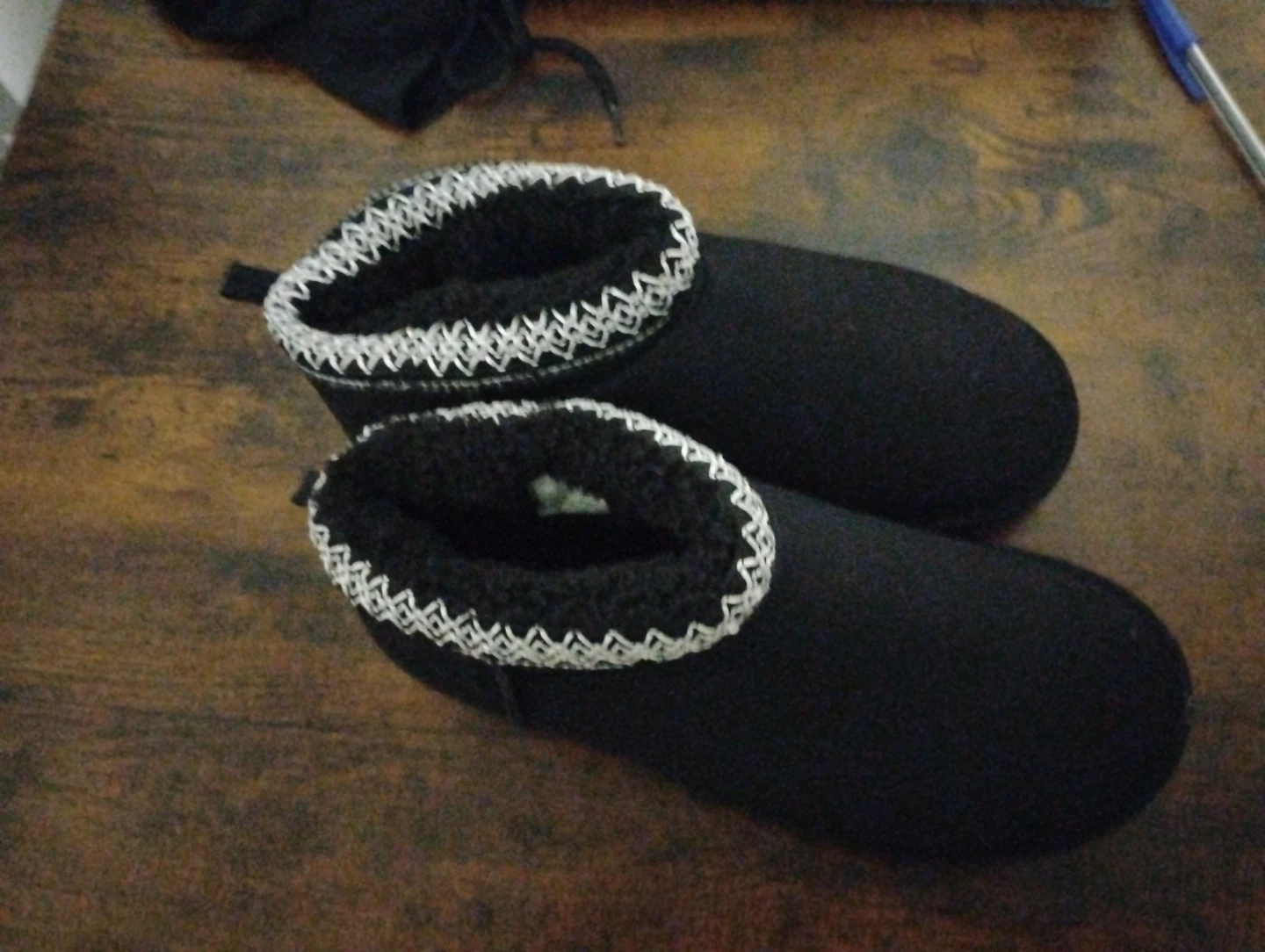 Black Knit Cuff Slipper Boots
