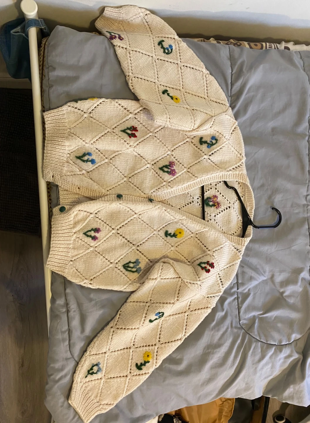 Cream Floral Knit Cardigan