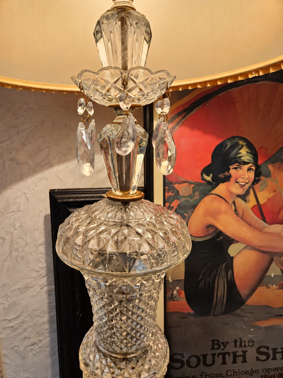Two Hollywood Regency Vintage Crystal Brass Table Lamps - photo 3