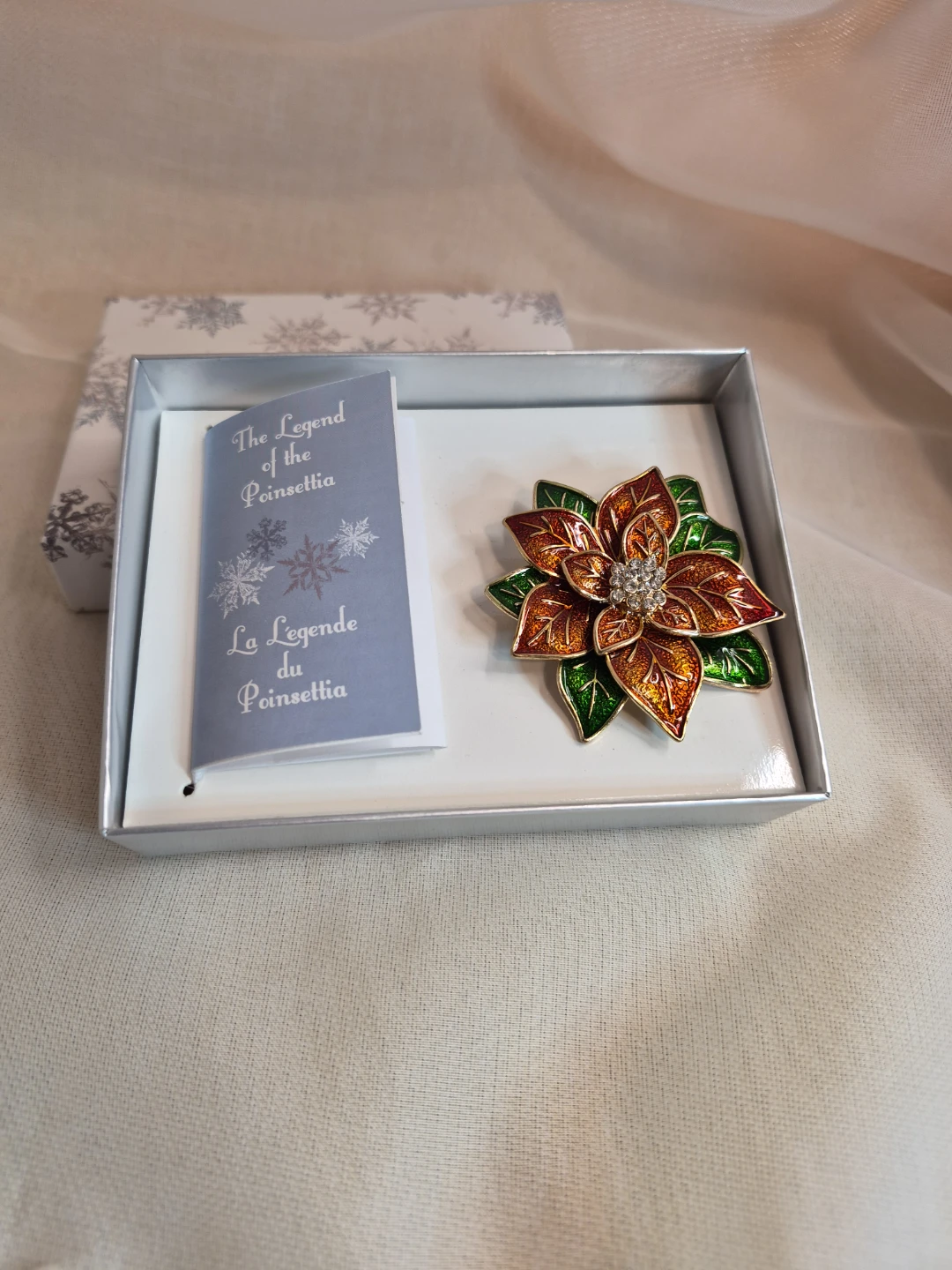 Vintage Red & Green Enameled Poinsettia Christmas Fashion Brooch - photo 2