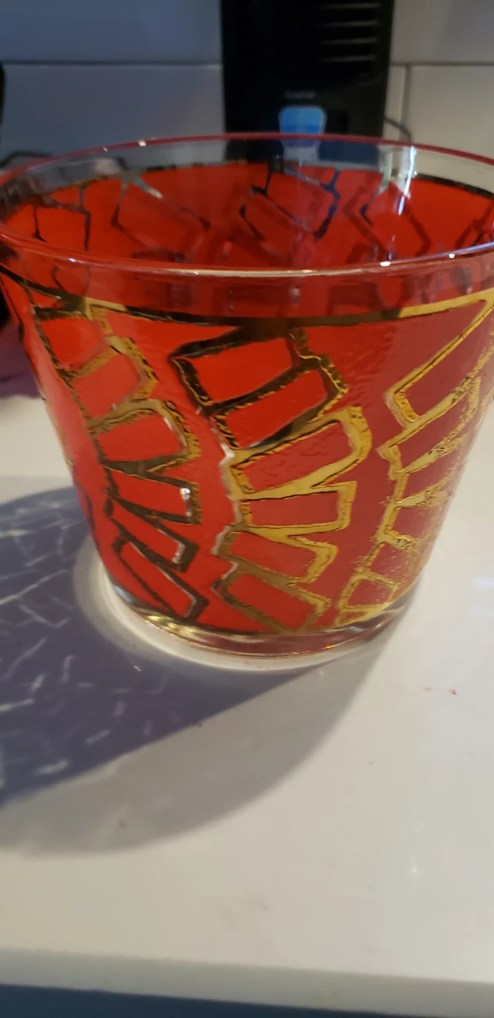 Vintage Red and Gold Glass Decorative Bowl - photo 2