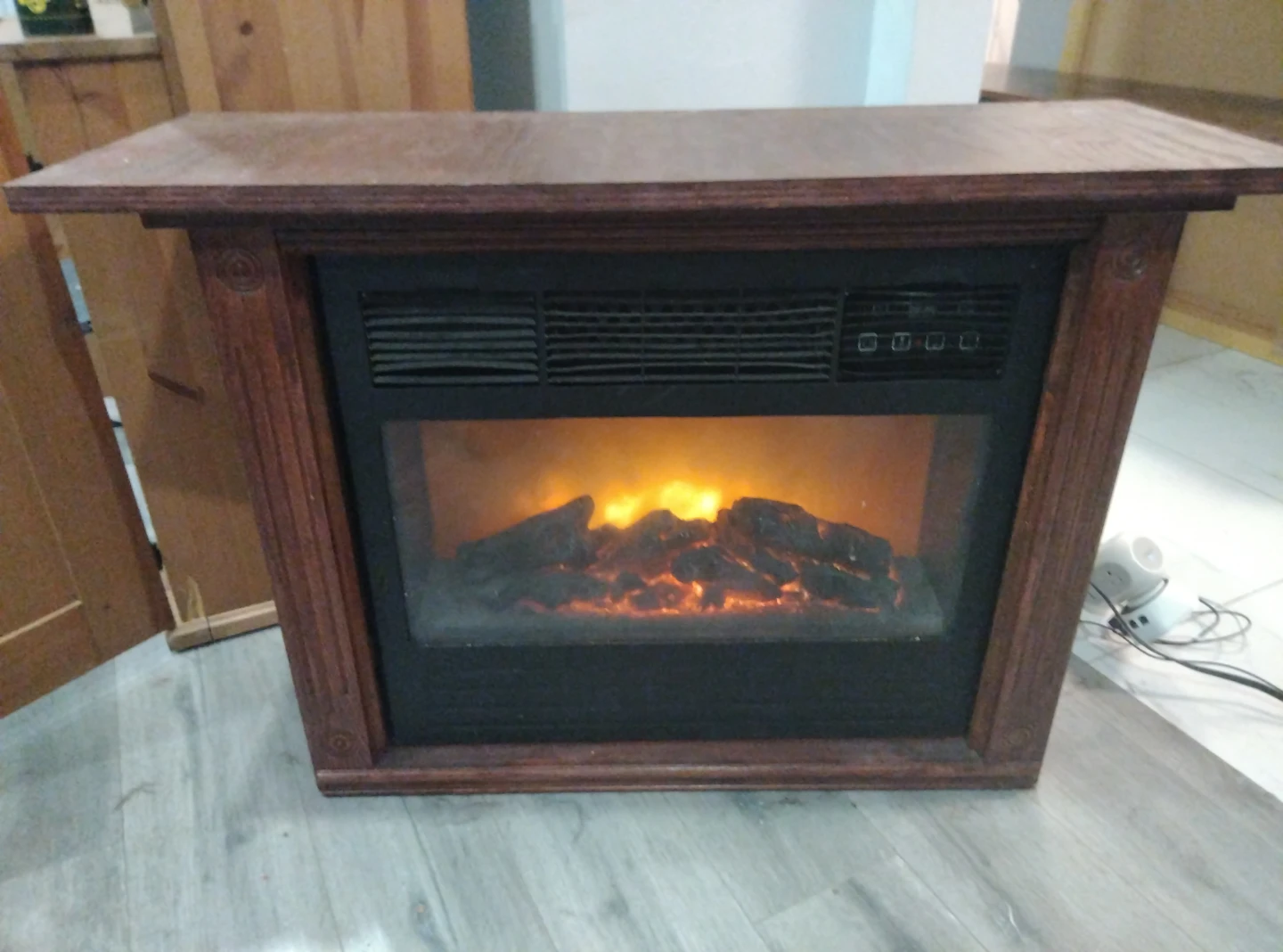 Electric Fireplace with Wooden Mantel