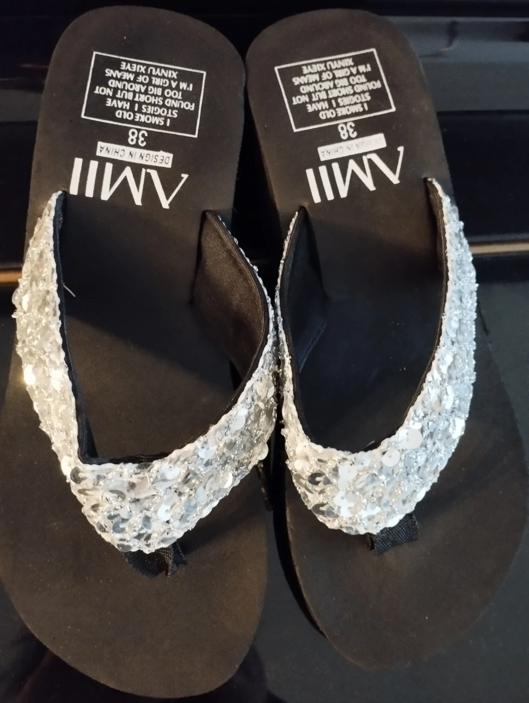 New women's sandals Black silver Sequins size 39 US 8 - photo 3