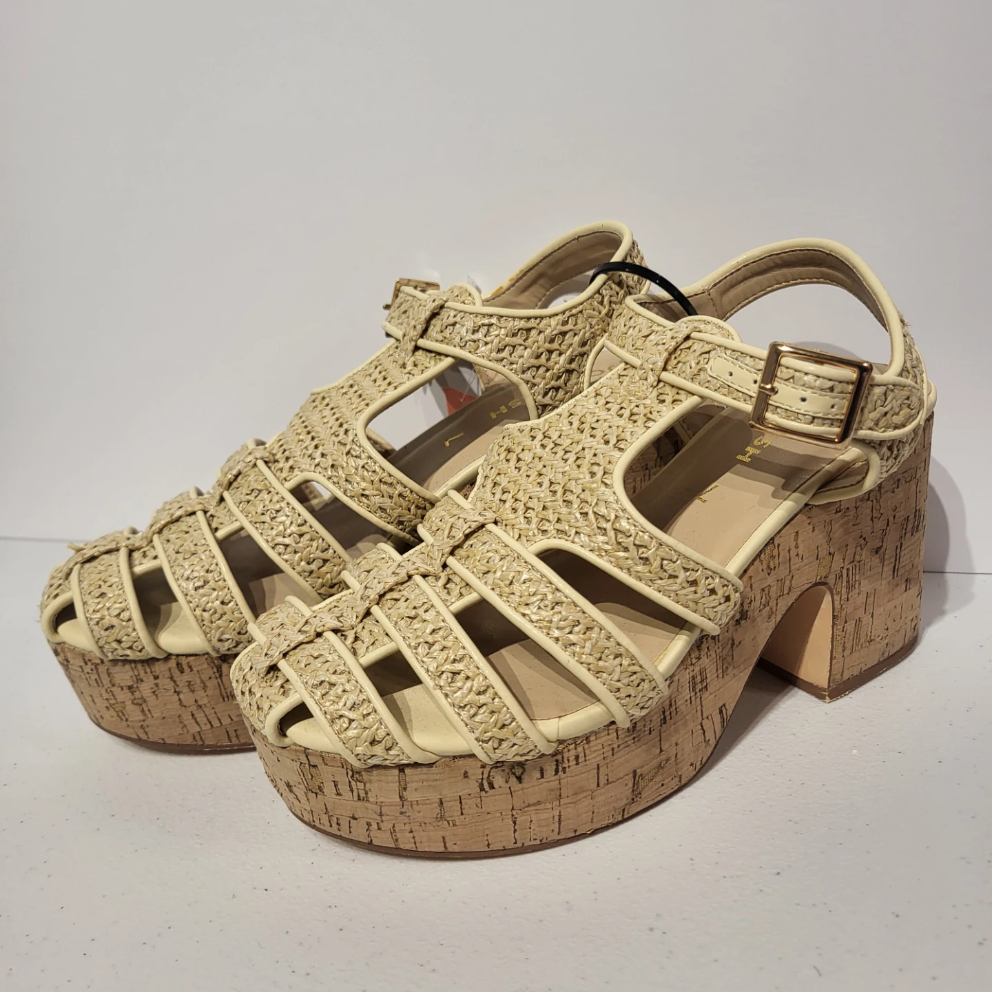 Joe Fresh Beige Woven Cork Wedge Sandals