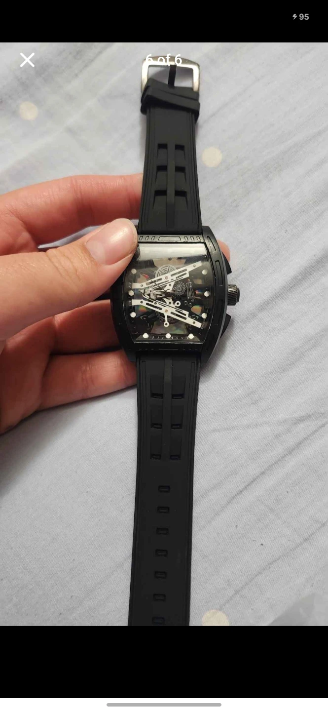 Black Silicone Strap Skeleton Wristwatch