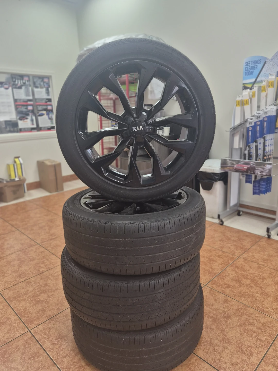 Set of 4 Kia Black Alloy Wheels and Tires - photo 2