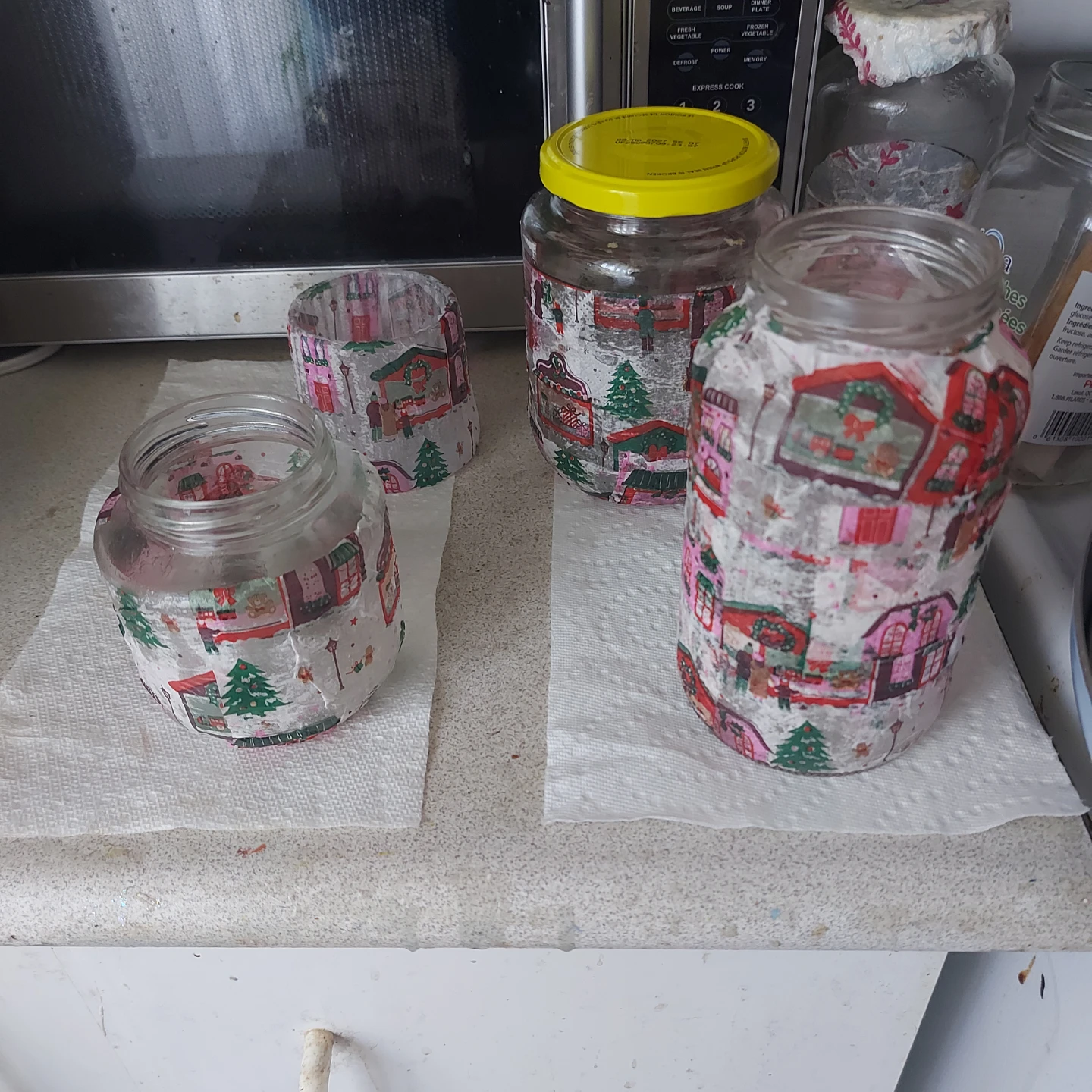 Set of 3 Christmas Decorated Glass Jars
