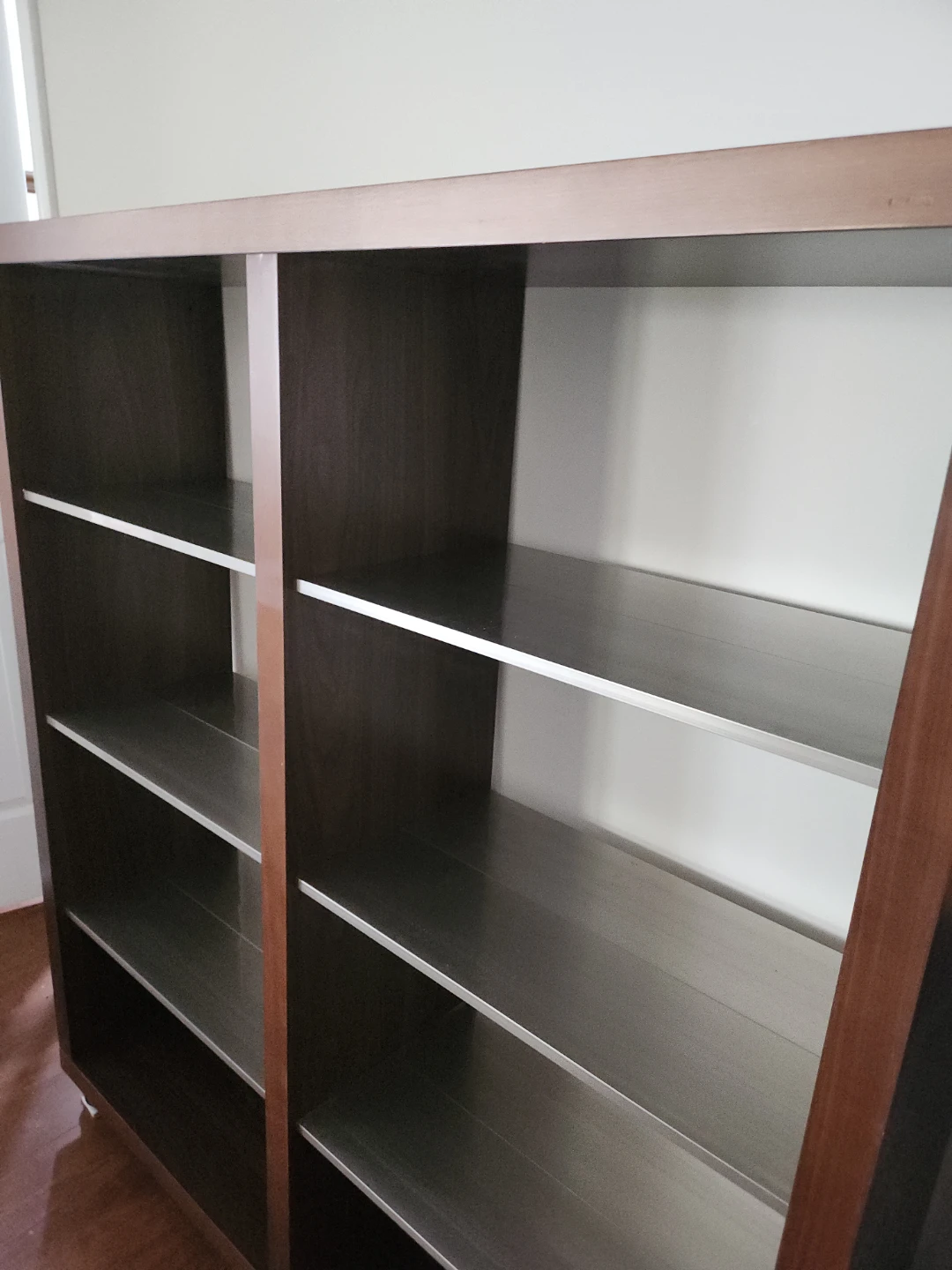 Modern Dark Wood 2-Column Bookcase/Display Shelf with wheels - photo 5