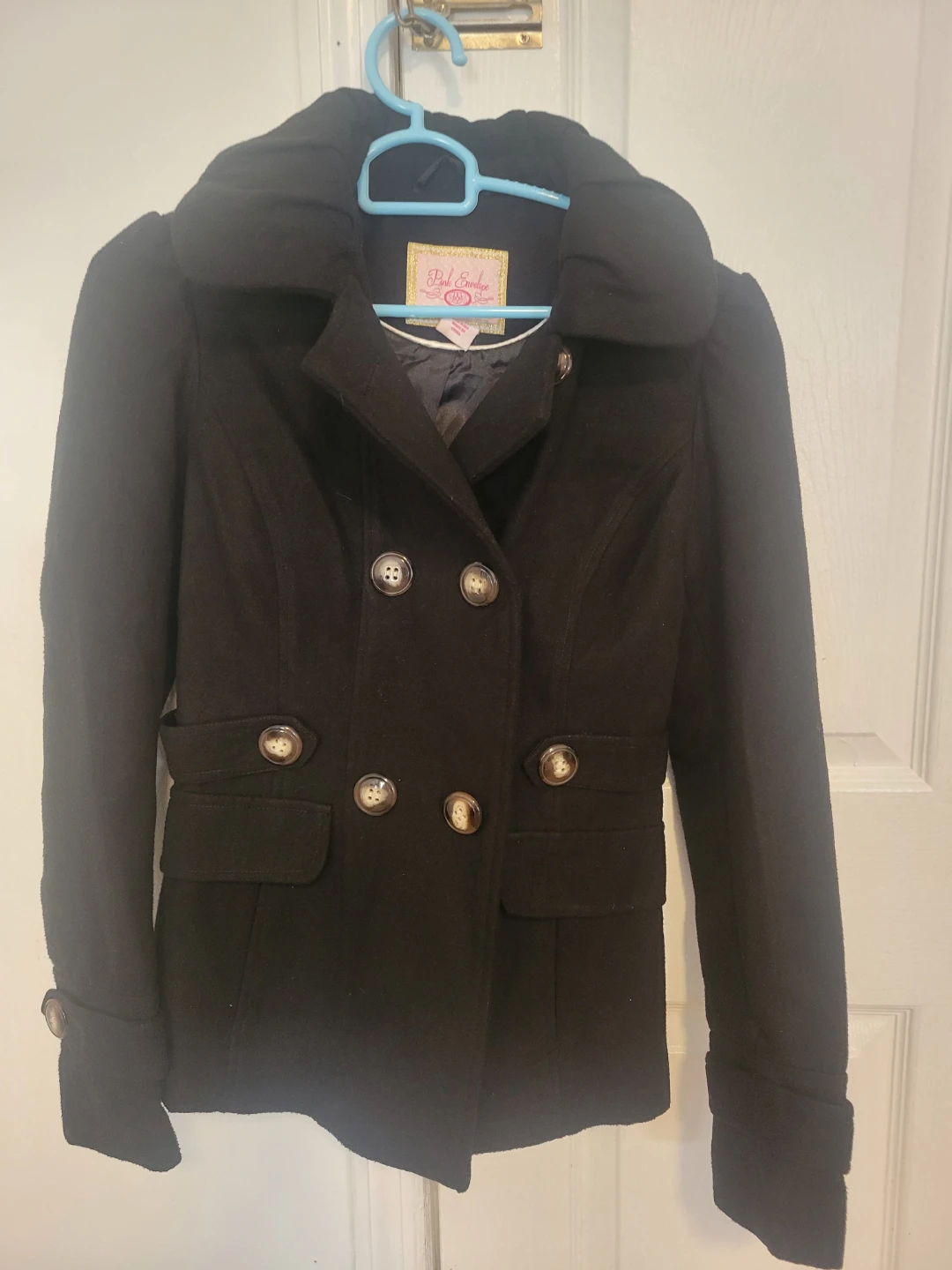 Pink Envelope Black Hooded Pea Coat - photo 3