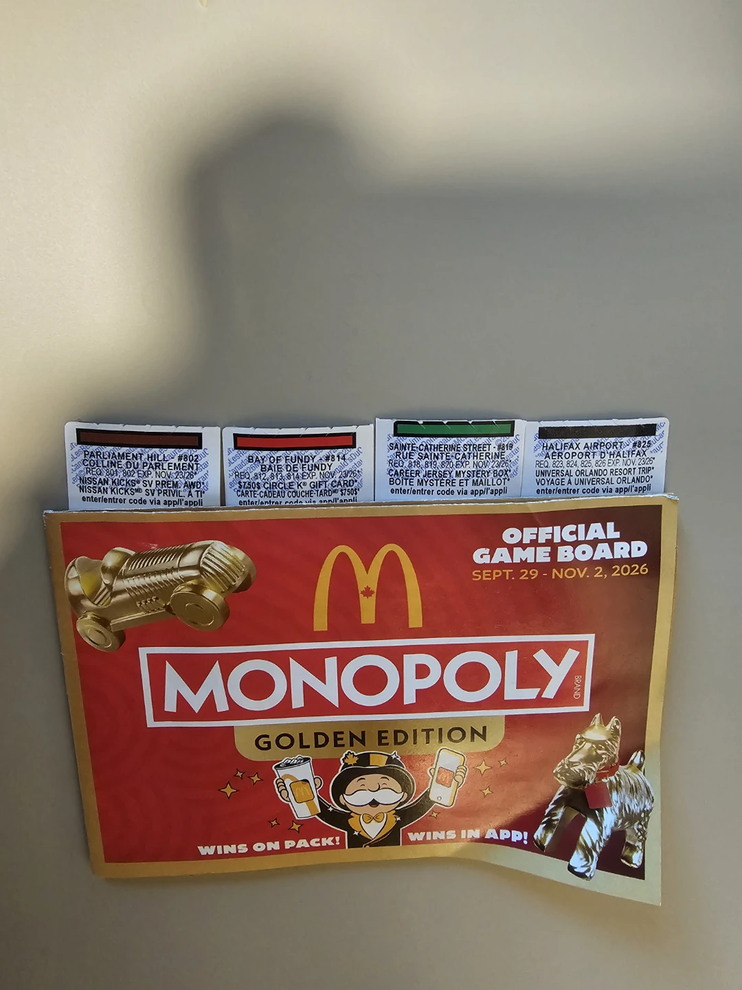 McDonalds Monopoly Golden Edition Game Board