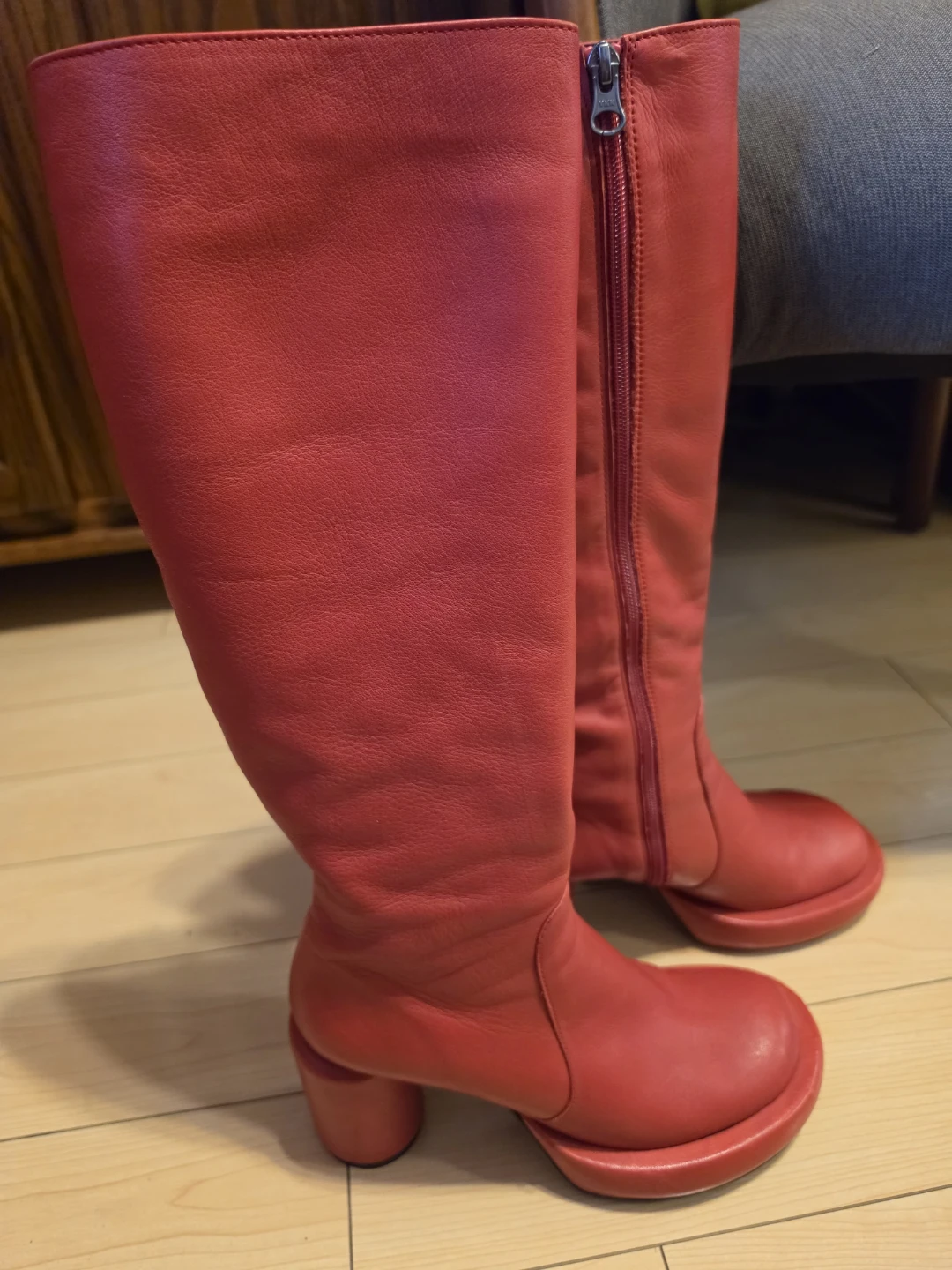 Red Leather Platform Boots - photo 3