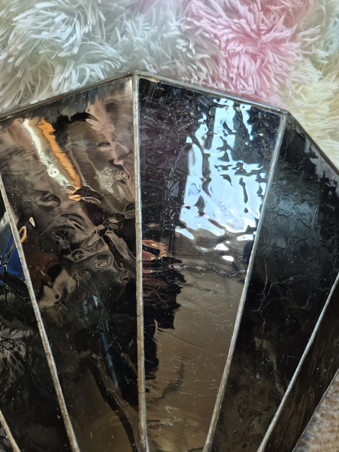 Black panel, clear prisms stain glass hanging light - photo 2