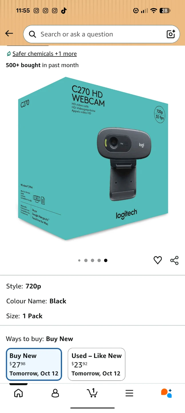 Logitech C270 HD Webcam (720p @ 30fps)