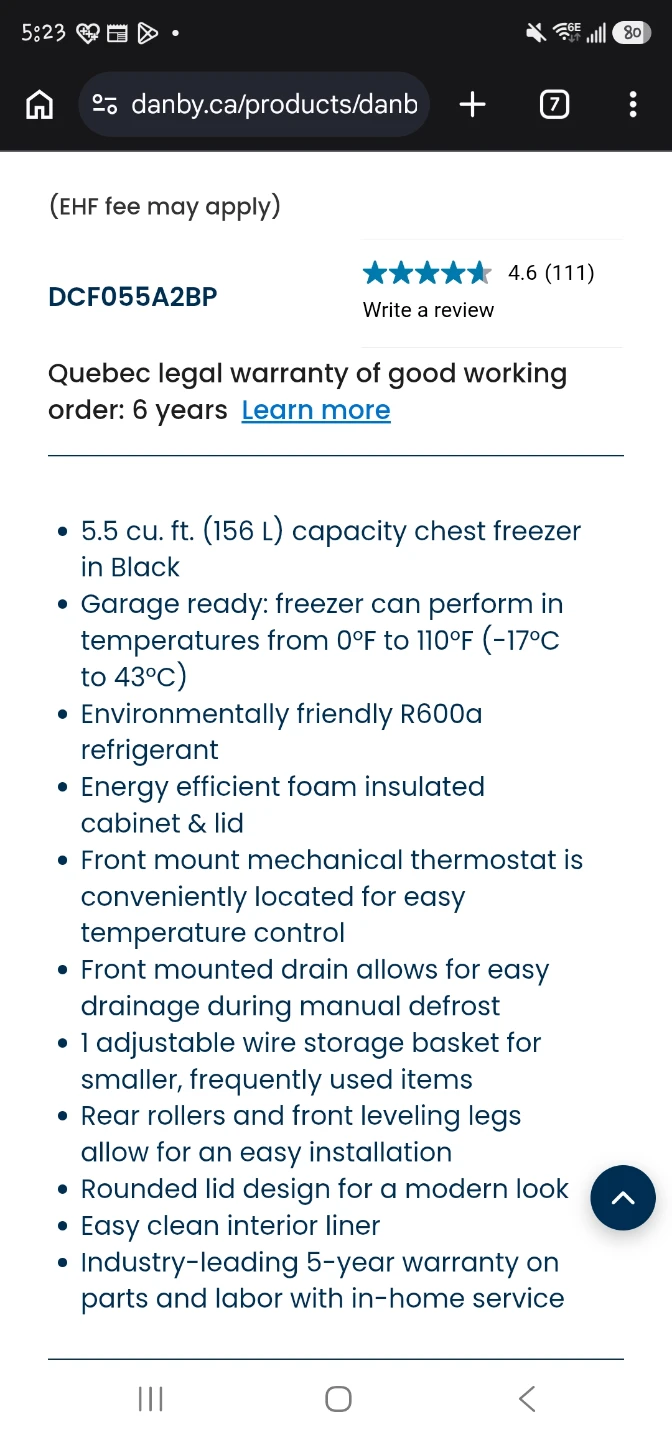 DANBY Chest Freezer 5.5 cu ft (Black) - photo 5