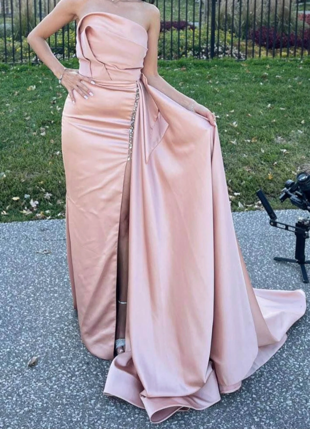 Blush Pink Satin One-Shoulder Gown