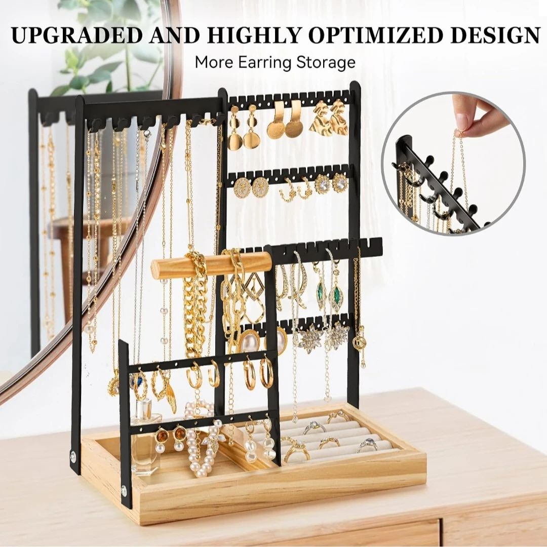 Wooden Jewelry Organizer Stand with Metal Frame...NIB - photo 2