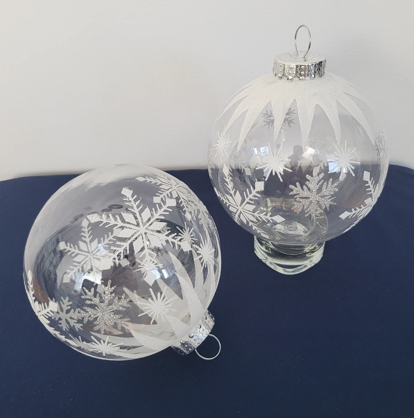 2 Large Clear Snowflake Ornaments