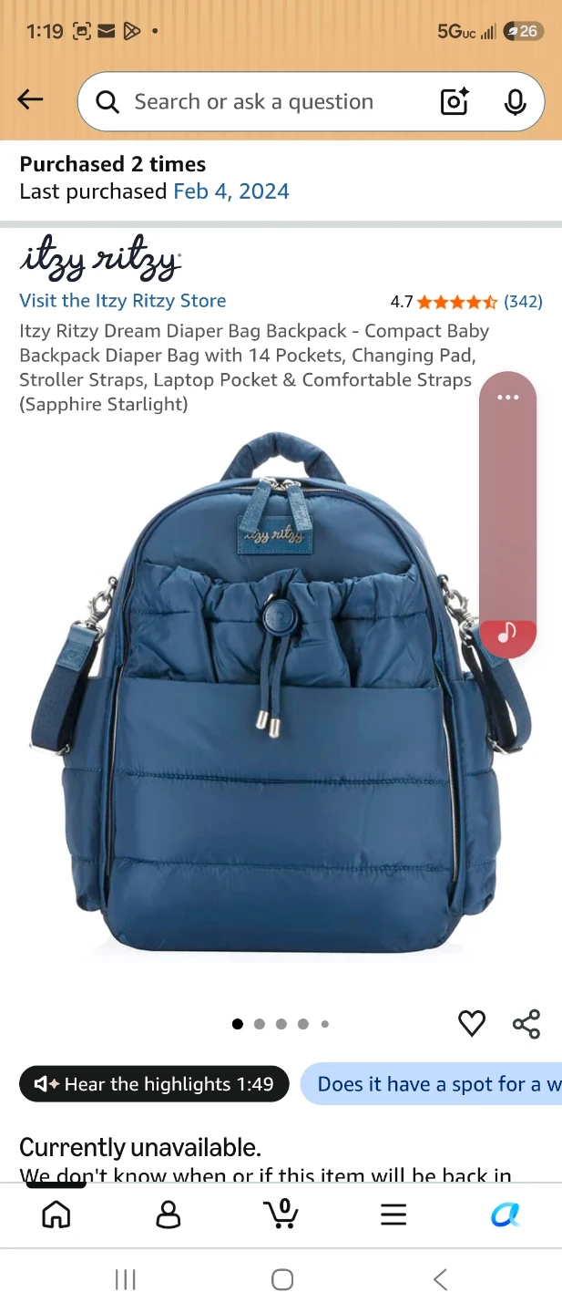 Itzy Ritzy Dream Diaper Bag Backpack Sapphire Starlight